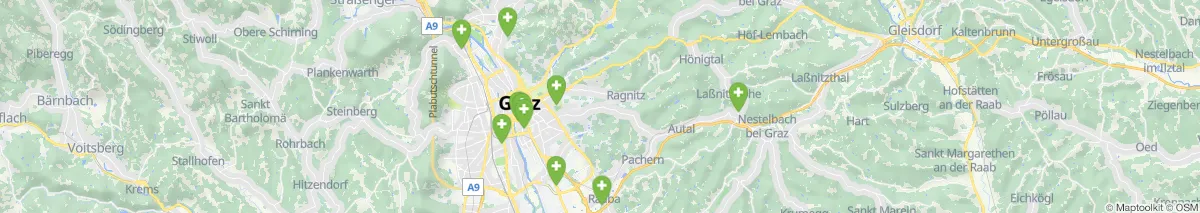 Kartenansicht für Apotheken-Notdienste in der Nähe von Kainbach bei Graz (Gemeinde, Steiermark) (177)